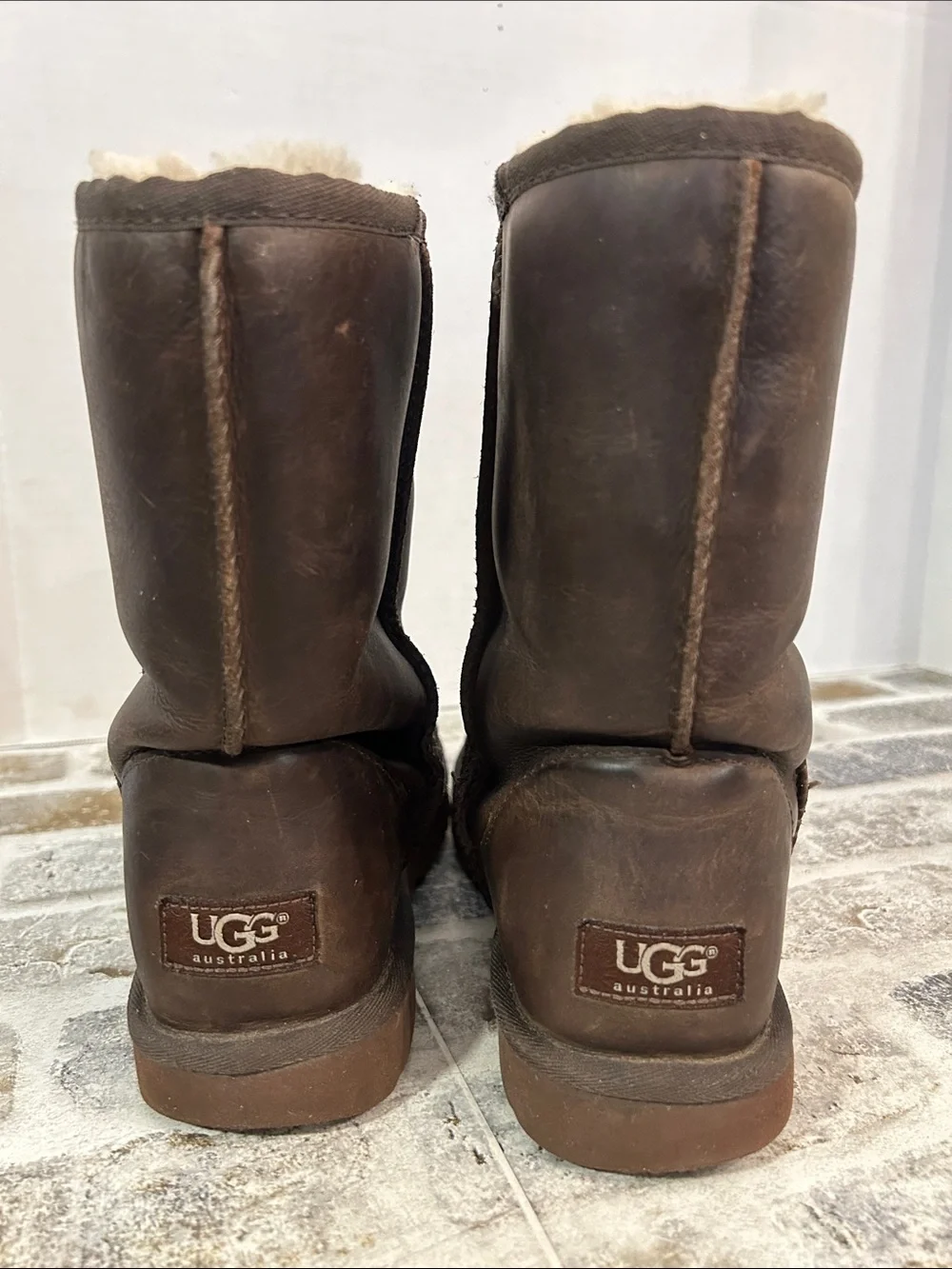 Ugg Women’s Brown Shearling-Lined Short Leather Boots S/N 1005093